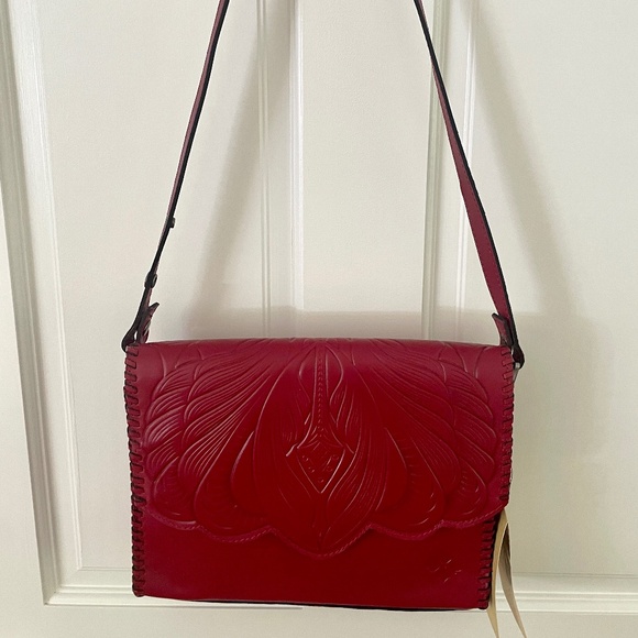 Patricia Nash deep red Tooled leather shoulder bag Santillana - Picture 2 of 13